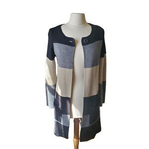 Made in Italy Cocogio size M Merino Wool Cardigan Color Block Open-Front design